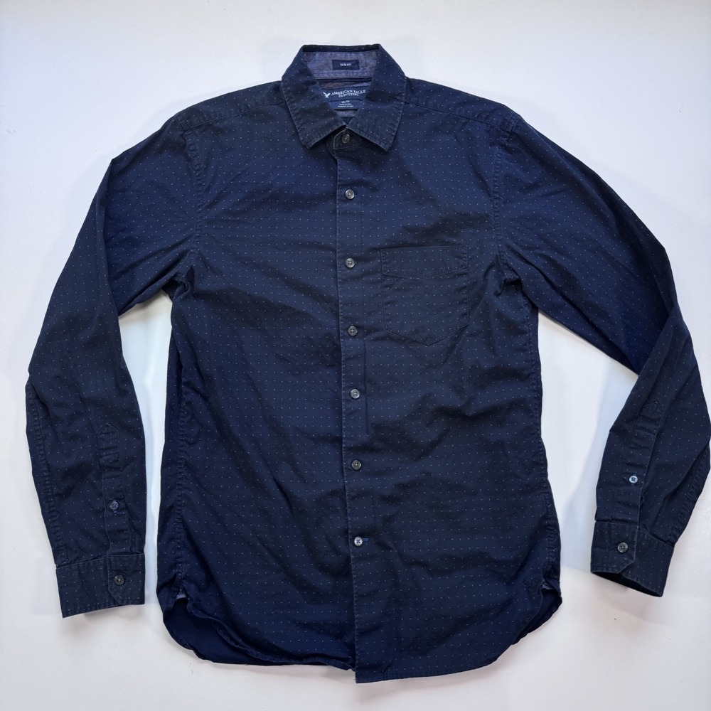 AMERICAN EAGLE Slim Fit Long Sleeve Button Up Shirt Mens X-Small Blue Pattern